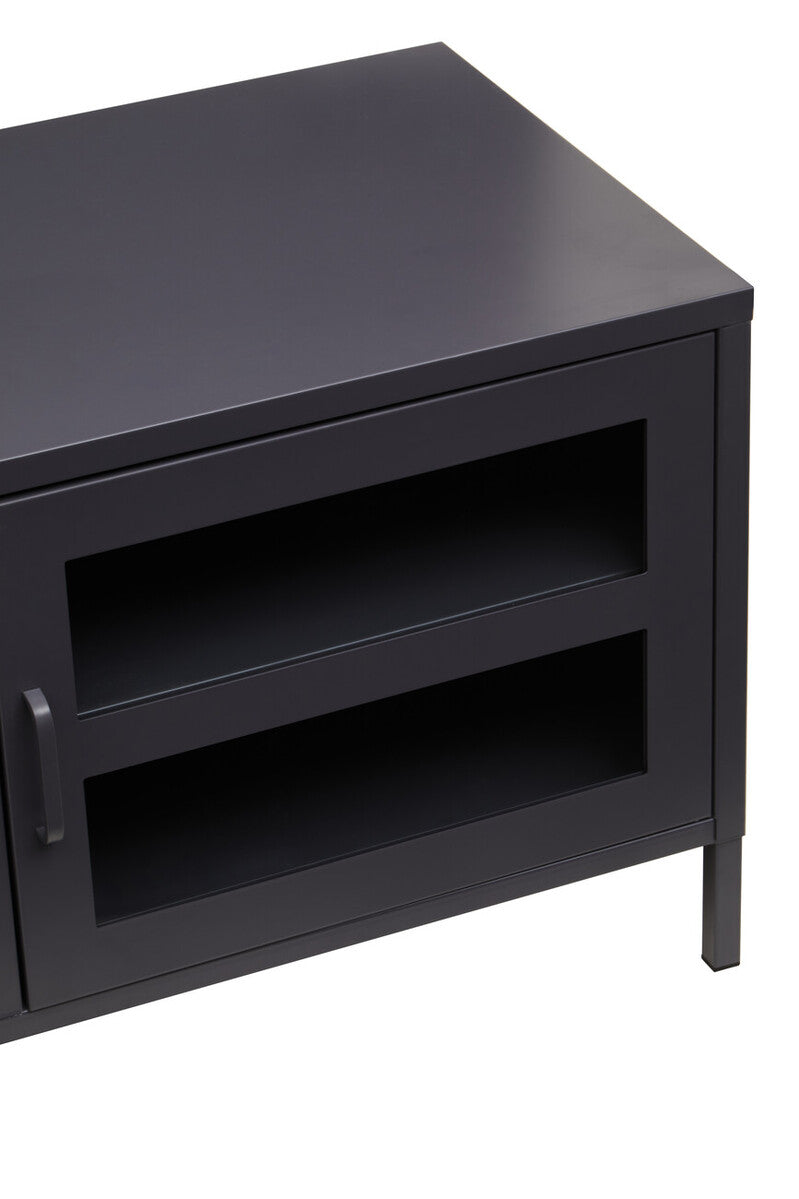 Orsina Acier Black Metal Media Unit – Two Door Modern TV Console