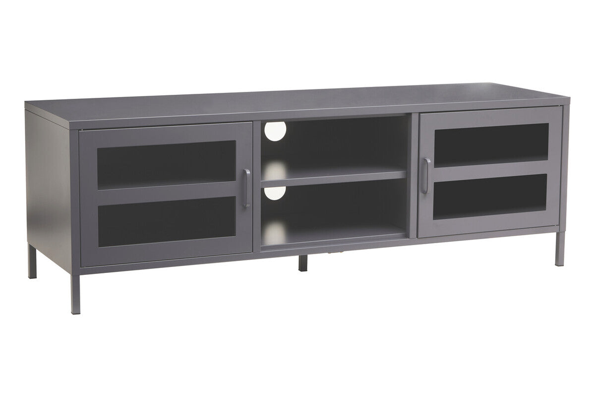 Orsina Acier Grey Metal Media Unit | Two-Door Industrial TV Stand