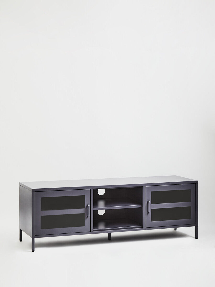 Orsina Acier Grey Metal Media Unit | Two-Door Industrial TV Stand