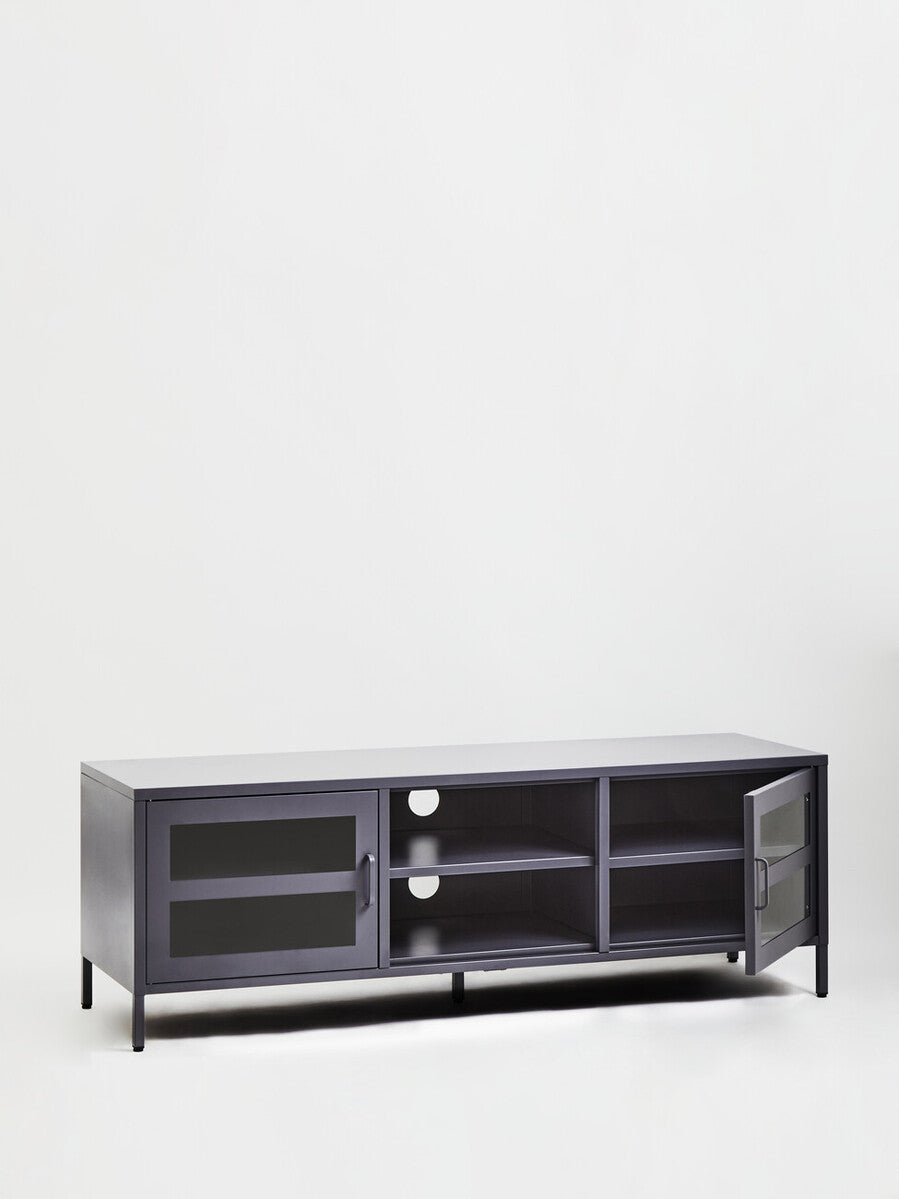 Orsina Acier Grey Metal Media Unit | Two-Door Industrial TV Stand