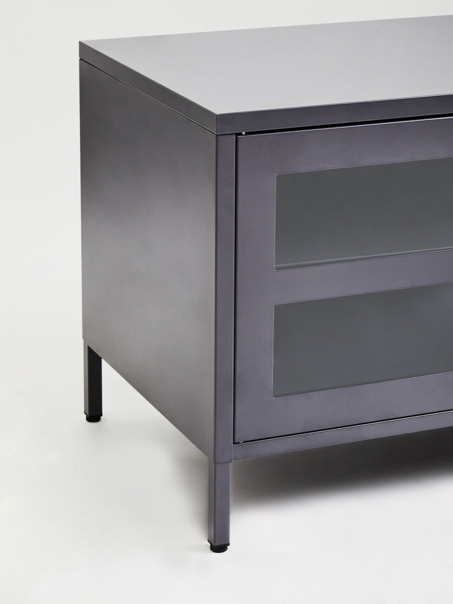 Orsina Acier Grey Metal Media Unit | Two-Door Industrial TV Stand