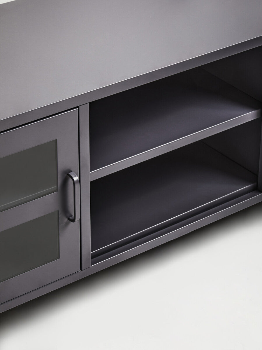 Orsina Acier Grey Metal Media Unit | Two-Door Industrial TV Stand