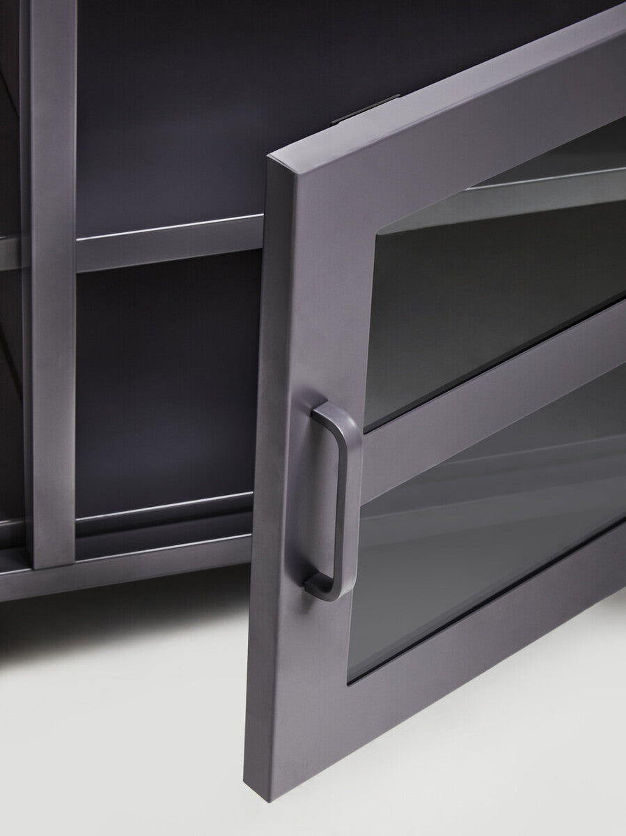 Orsina Acier Grey Metal Media Unit | Two-Door Industrial TV Stand