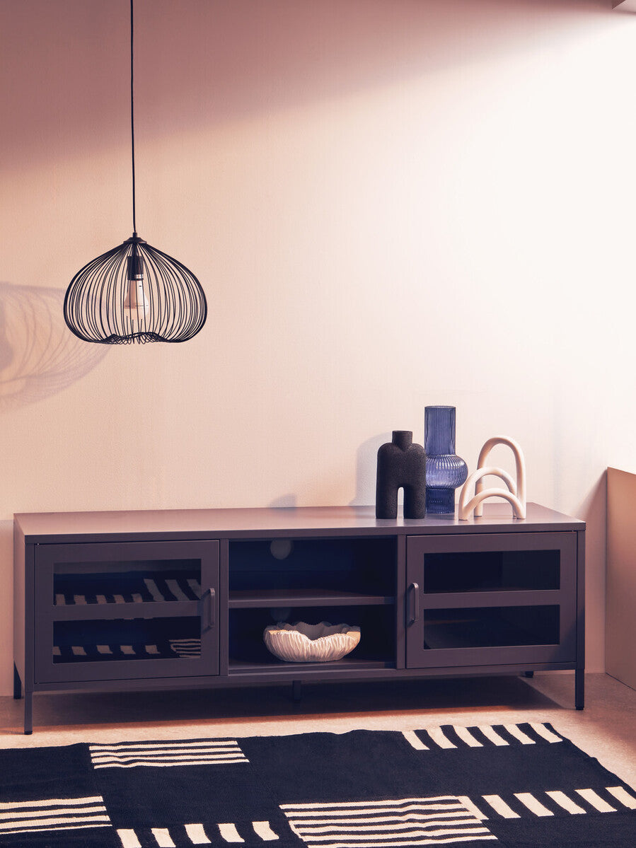Orsina Acier Grey Metal Media Unit | Two-Door Industrial TV Stand