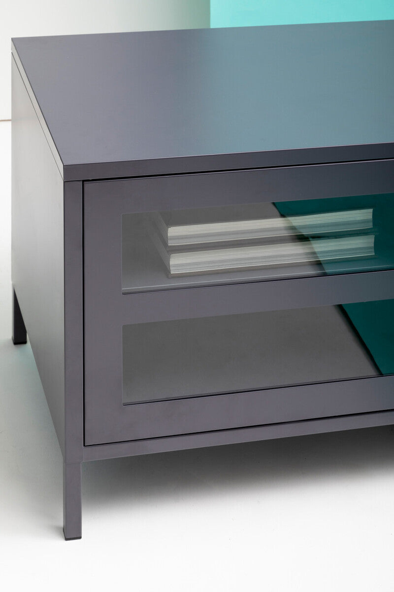 Orsina Acier Grey Metal Media Unit | Two-Door Industrial TV Stand