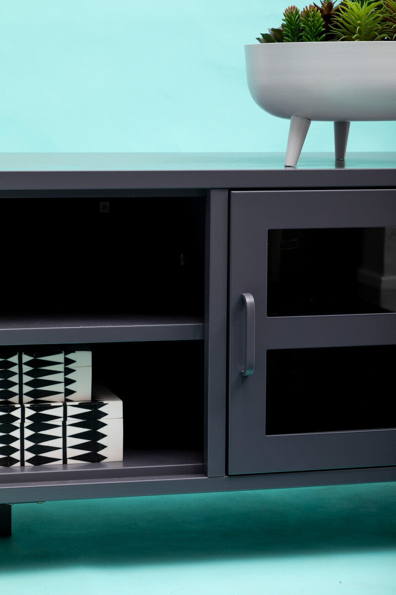 Orsina Acier Grey Metal Media Unit | Two-Door Industrial TV Stand