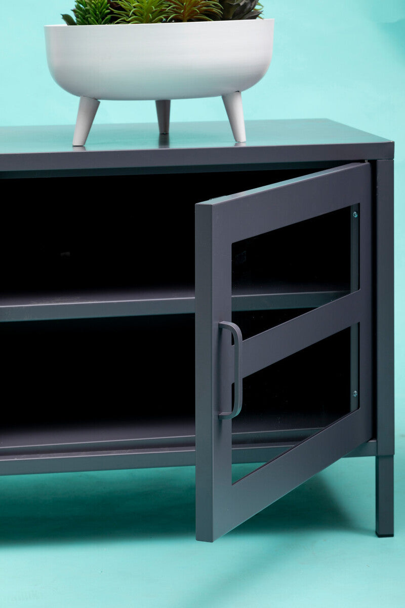 Orsina Acier Grey Metal Media Unit | Two-Door Industrial TV Stand