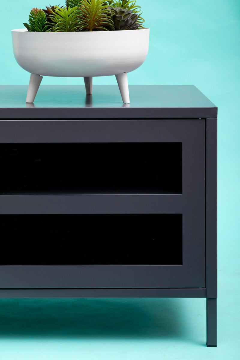 Orsina Acier Grey Metal Media Unit | Two-Door Industrial TV Stand