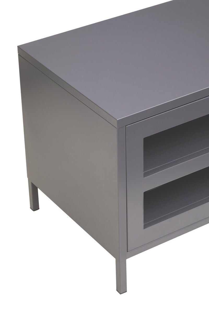 Orsina Acier Grey Metal Media Unit | Two-Door Industrial TV Stand