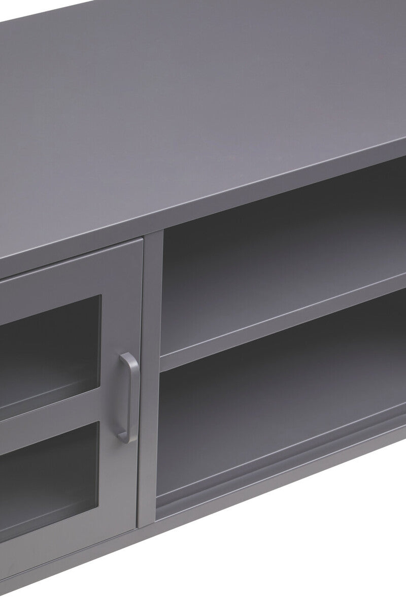 Orsina Acier Grey Metal Media Unit | Two-Door Industrial TV Stand
