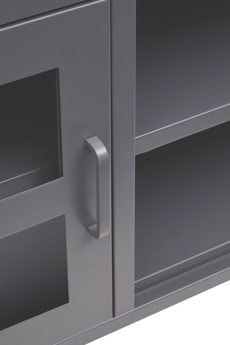 Orsina Acier Grey Metal Media Unit | Two-Door Industrial TV Stand