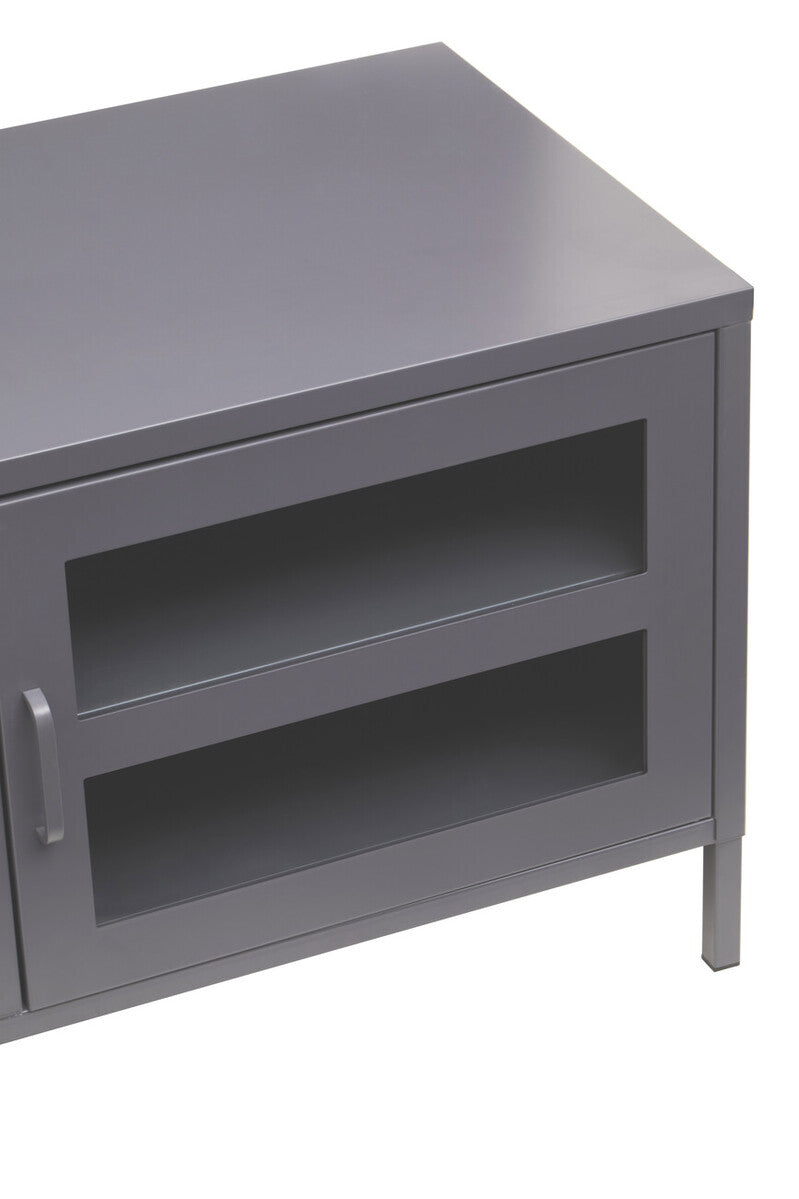 Orsina Acier Grey Metal Media Unit | Two-Door Industrial TV Stand