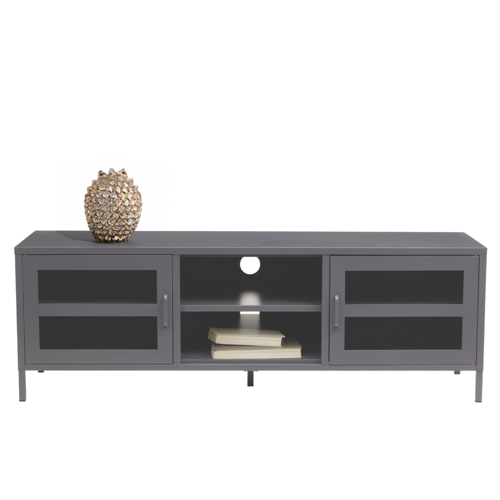 Orsina Acier Grey Metal Media Unit | Two-Door Industrial TV Stand