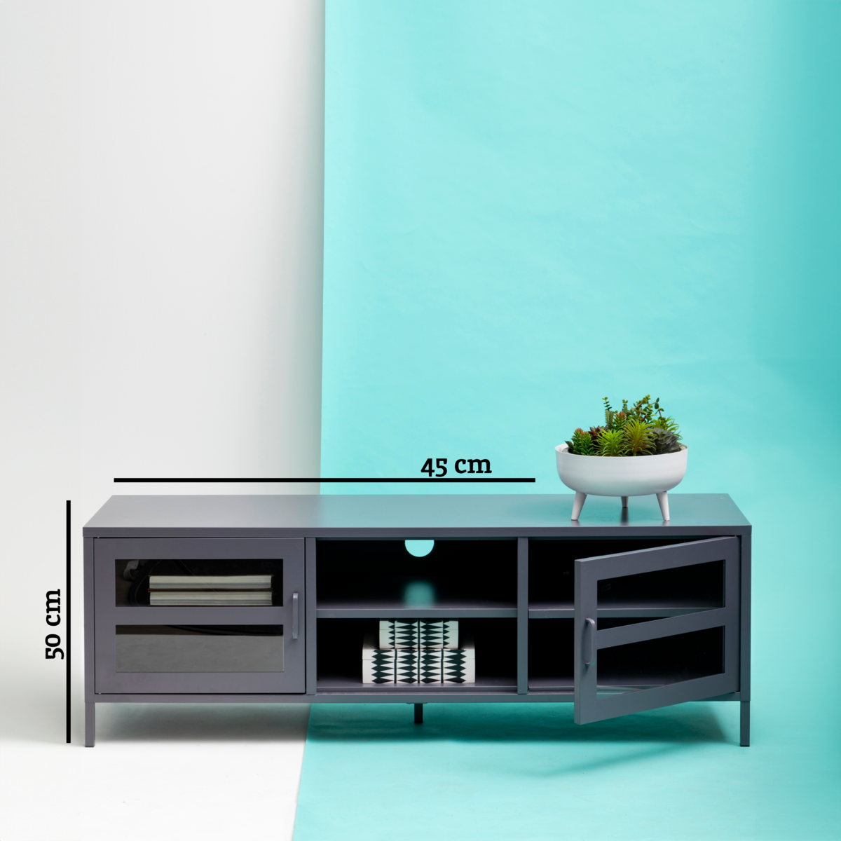 Orsina Acier Grey Metal Media Unit | Two-Door Industrial TV Stand