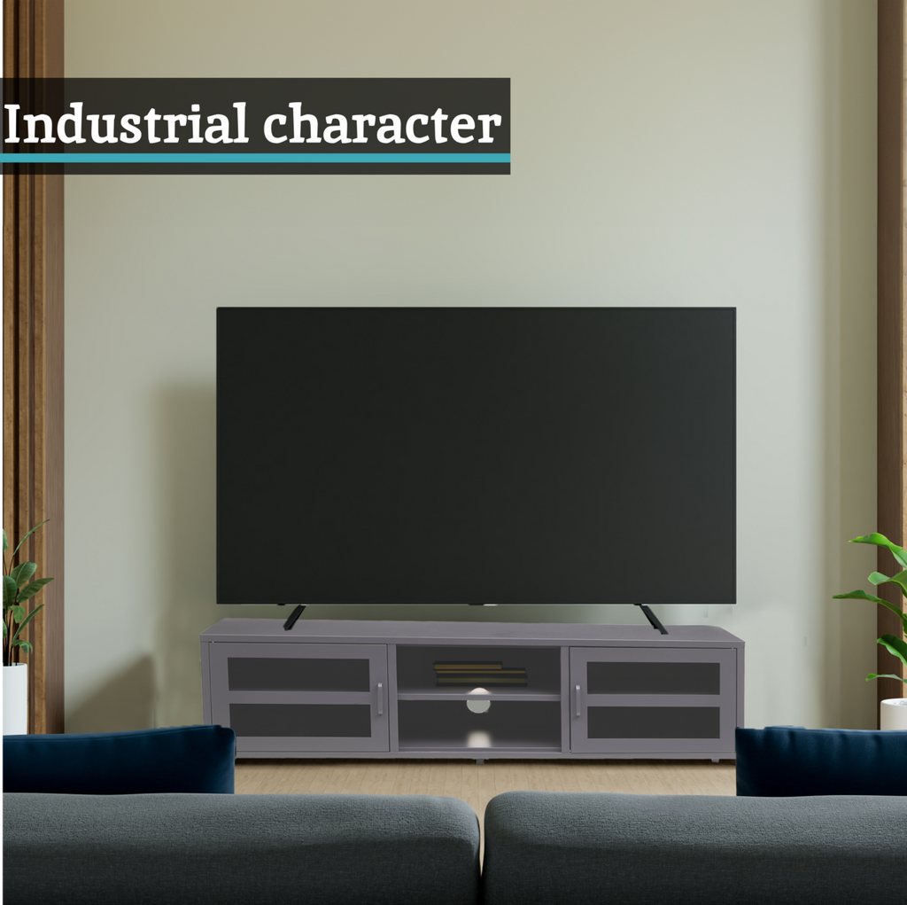 Orsina Acier Grey Metal Media Unit | Two-Door Industrial TV Stand
