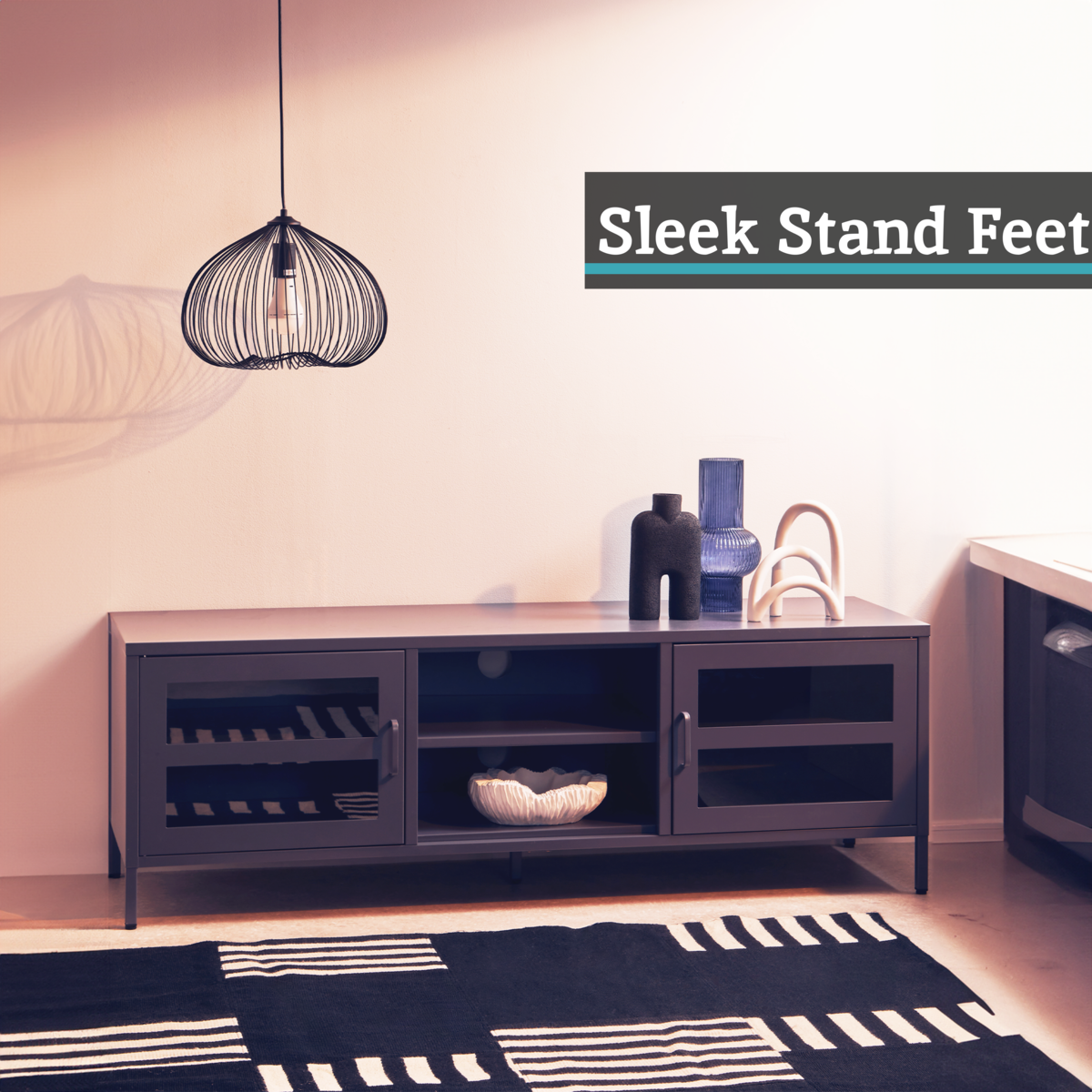 Orsina Acier Grey Metal Media Unit | Two-Door Industrial TV Stand