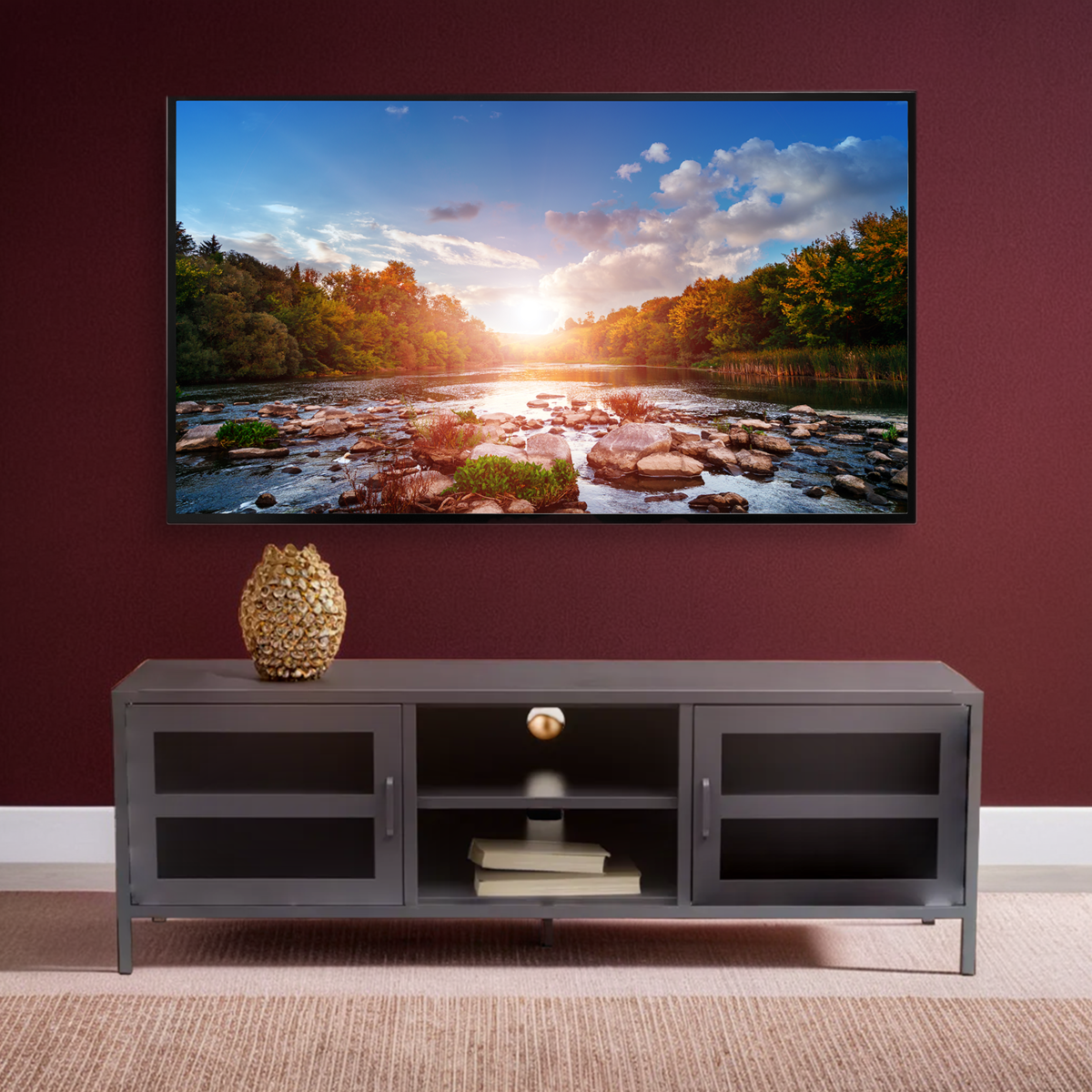 Orsina Acier Grey Metal Media Unit | Two-Door Industrial TV Stand