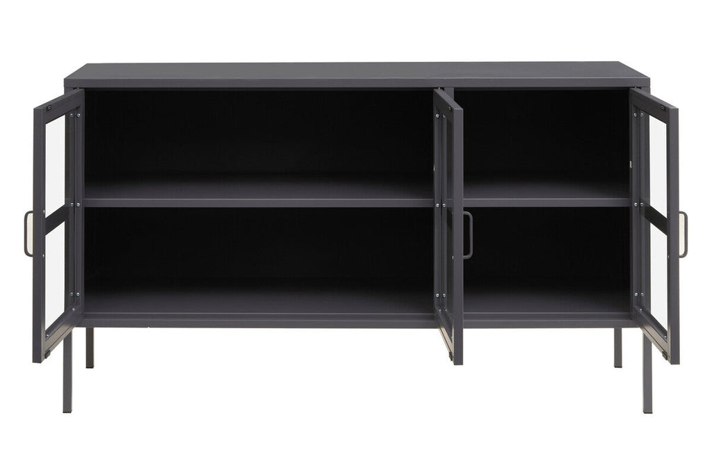 Orsina Acier Three Door Grey Metal Sideboard with Glass Doors