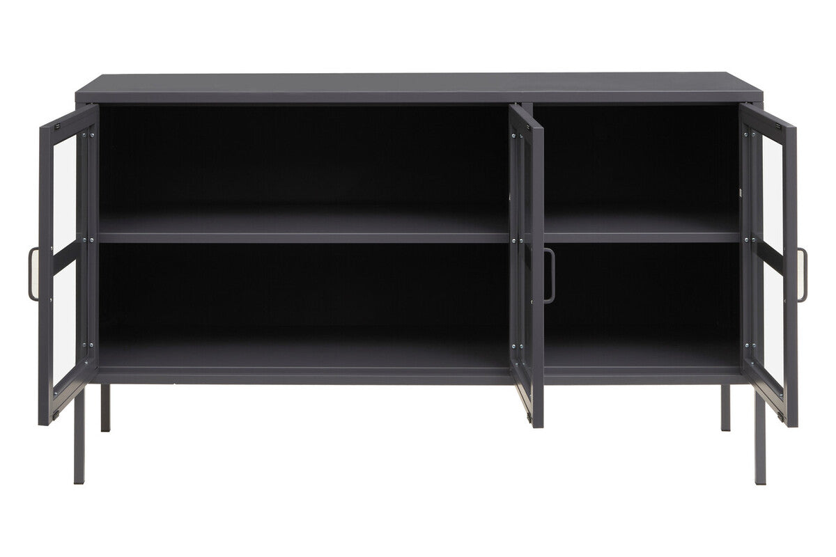 Orsina Acier Three Door Grey Metal Sideboard with Glass Doors