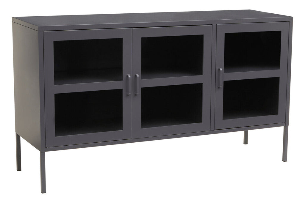 Orsina Acier Three Door Grey Metal Sideboard with Glass Doors