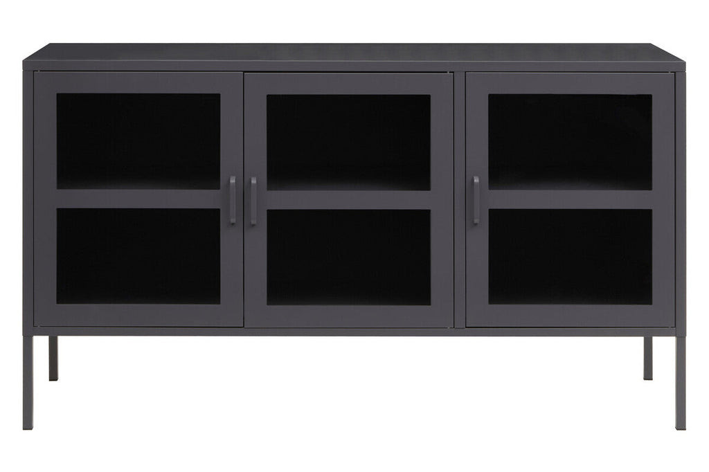 Orsina Acier Three Door Grey Metal Sideboard with Glass Doors