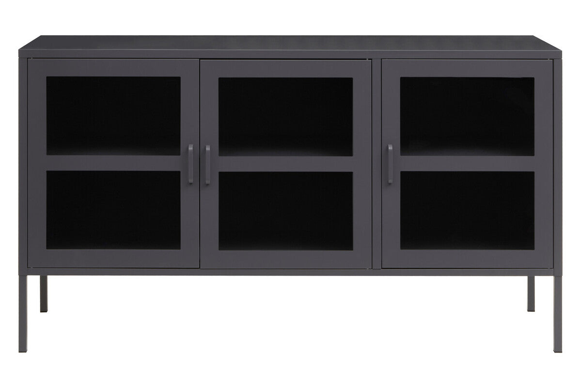Orsina Acier Three Door Grey Metal Sideboard with Glass Doors