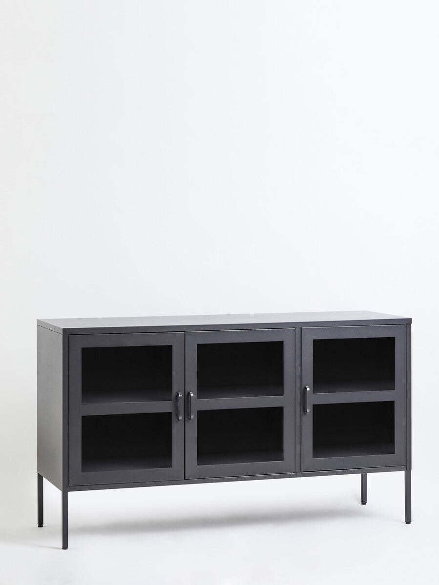 Orsina Acier Three Door Grey Metal Sideboard with Glass Doors