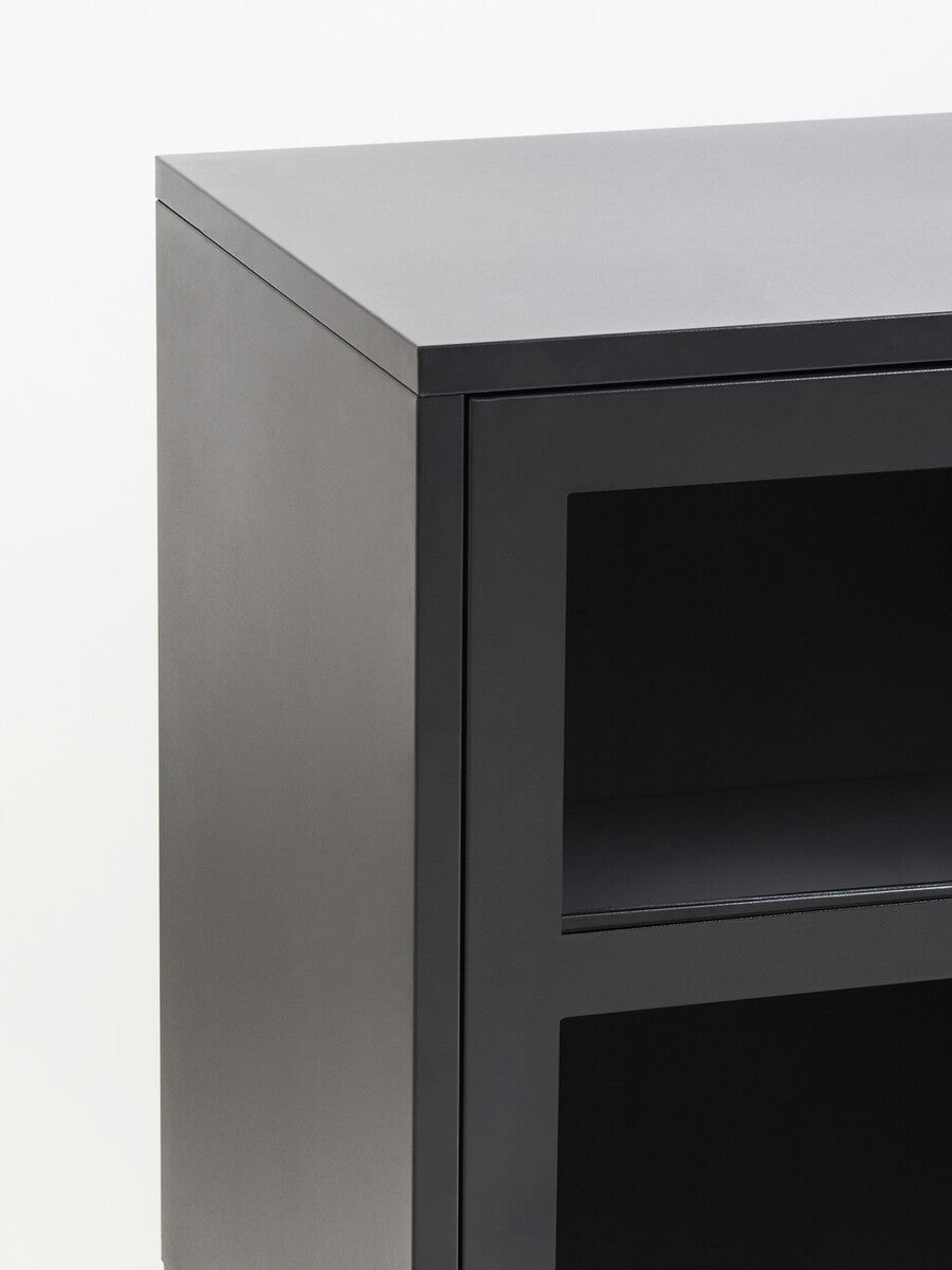 Orsina Acier Three Door Grey Metal Sideboard with Glass Doors