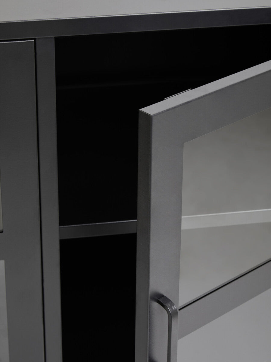 Orsina Acier Three Door Grey Metal Sideboard with Glass Doors