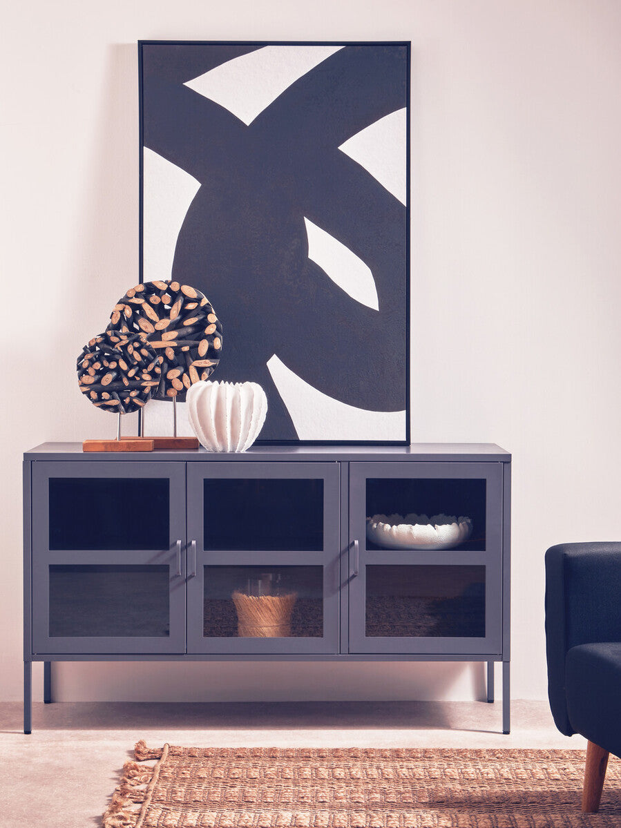 Orsina Acier Three Door Grey Metal Sideboard with Glass Doors