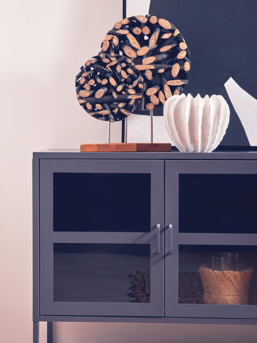 Orsina Acier Three Door Grey Metal Sideboard with Glass Doors