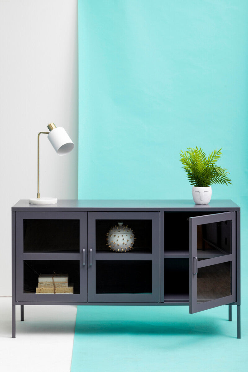 Orsina Acier Three Door Grey Metal Sideboard with Glass Doors