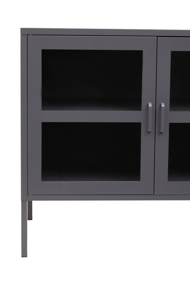 Orsina Acier Three Door Grey Metal Sideboard with Glass Doors