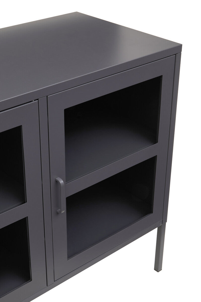 Orsina Acier Three Door Grey Metal Sideboard with Glass Doors