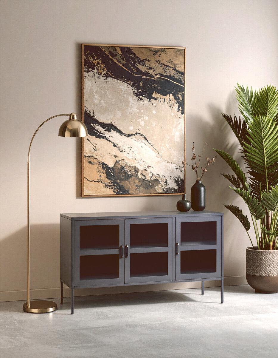 Orsina Acier Three Door Grey Metal Sideboard with Glass Doors