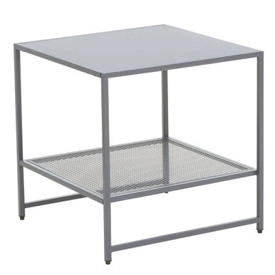 Orsina Acero Grey Metal Square Side Table with Mesh Shelf
