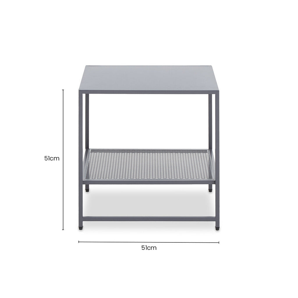 Orsina Acero Grey Metal Square Side Table with Mesh Shelf