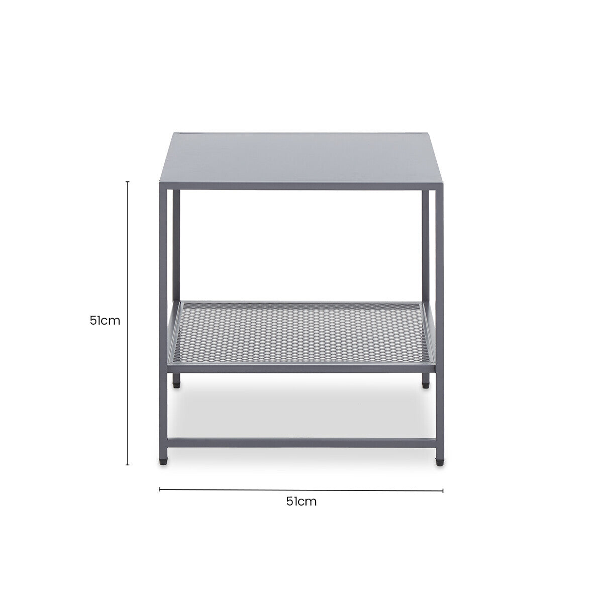 Orsina Acero Grey Metal Square Side Table with Mesh Shelf