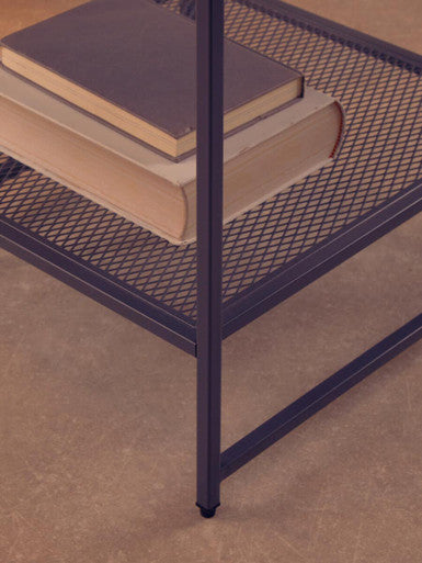 Orsina Acero Grey Metal Square Side Table with Mesh Shelf