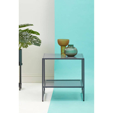 Orsina Acero Grey Metal Square Side Table with Mesh Shelf