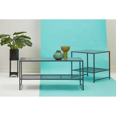 Orsina Acero Grey Metal Square Side Table with Mesh Shelf