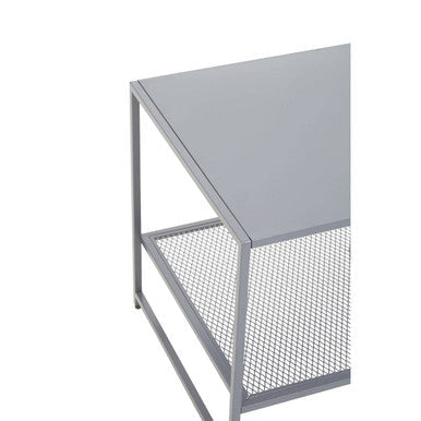 Orsina Acero Grey Metal Square Side Table with Mesh Shelf