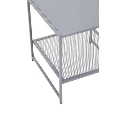 Orsina Acero Grey Metal Square Side Table with Mesh Shelf