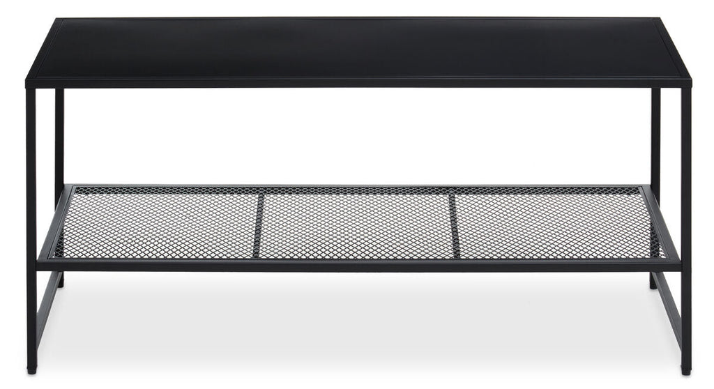 Orsina Acero Black Metal Coffee Table – Modern Steel with Mesh Shelf