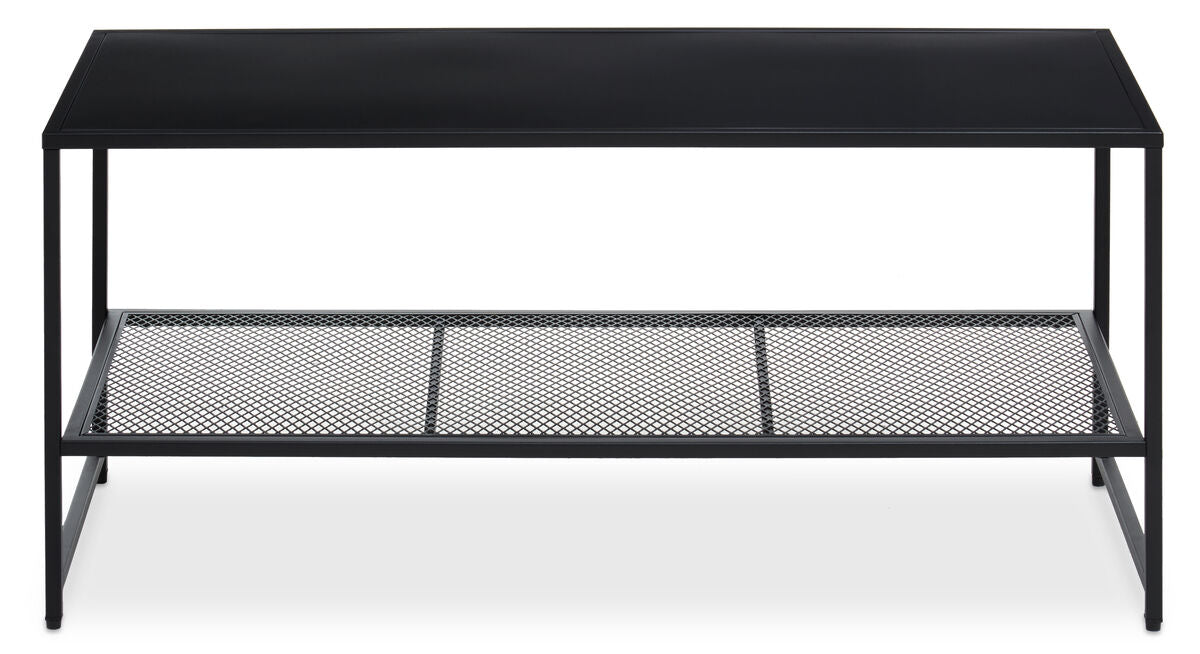 Orsina Acero Black Metal Coffee Table – Modern Steel with Mesh Shelf