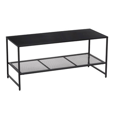 Orsina Acero Black Metal Coffee Table – Modern Steel with Mesh Shelf