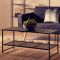 Orsina Acero Black Metal Coffee Table – Modern Steel with Mesh Shelf