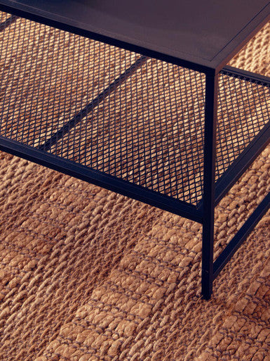 Orsina Acero Black Metal Coffee Table – Modern Steel with Mesh Shelf