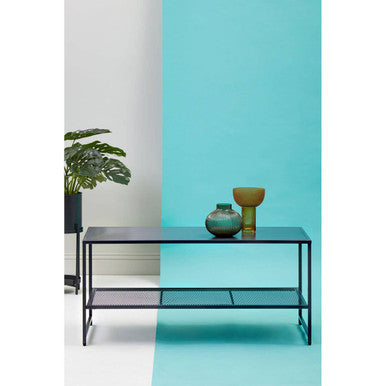 Orsina Acero Black Metal Coffee Table – Modern Steel with Mesh Shelf