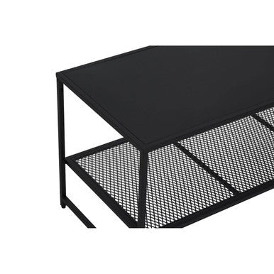 Orsina Acero Black Metal Coffee Table – Modern Steel with Mesh Shelf